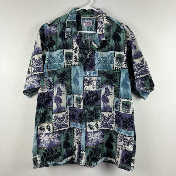 Hawaii Other - VTG HAWAII BRAND Mens short sleeve cotton hawaiian shirt hula drums - XL *READ